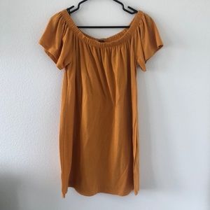 Mustard yellow off the shoulder dress